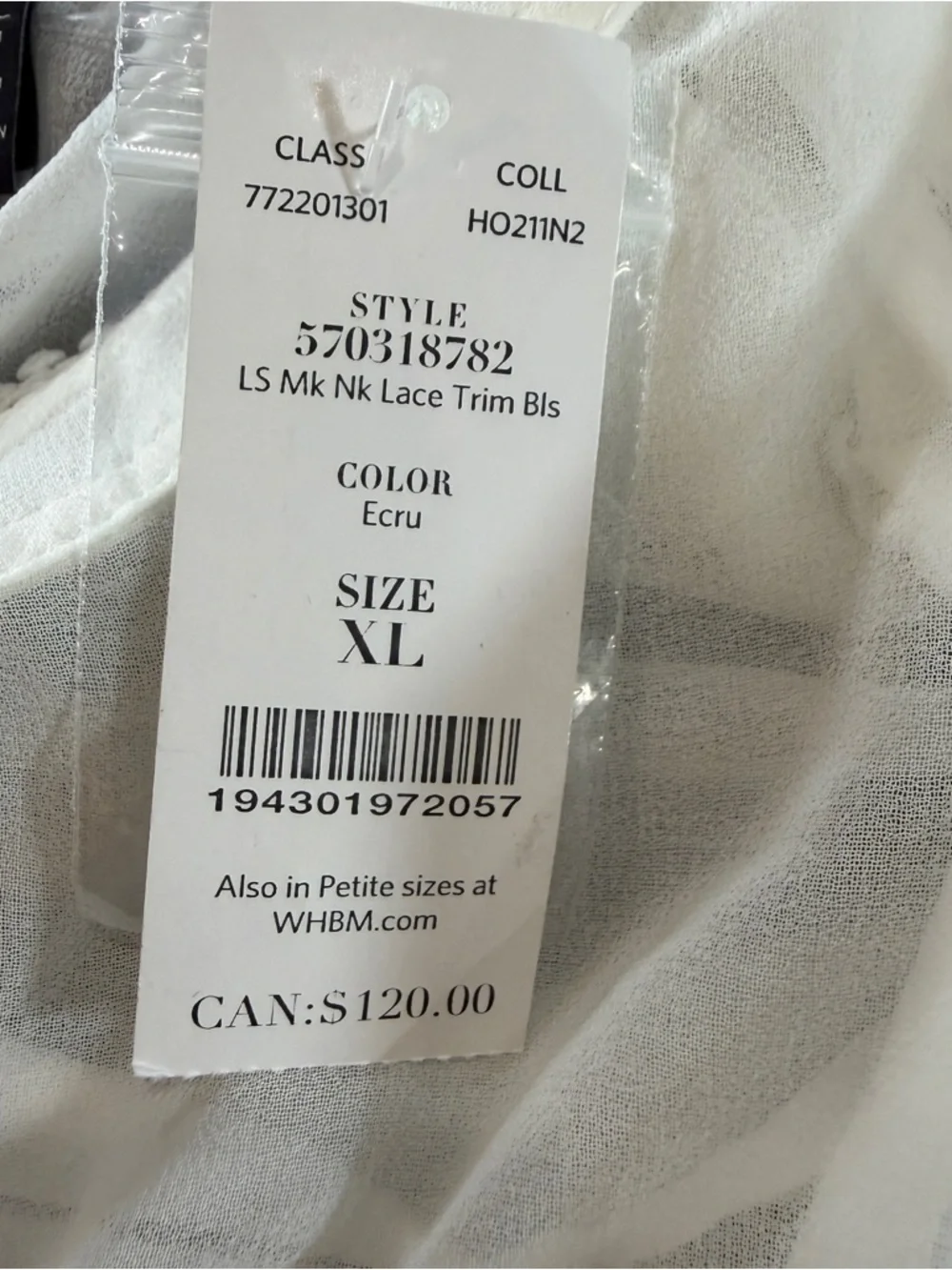White House Black Market Sheer White Lace-Trim Button Front Blouse Sz XL NWT - Picture 7 of 10